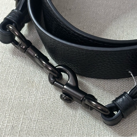 Coach Thick Pebbled Leather Guitar Strap Black Gunmetal Copper - Picture 5 of 11